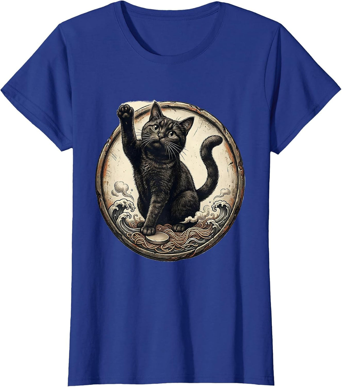 Women's Cat Kaiju Ramen Vintage Anime Art Cat Lover Gift T-Shirt - Royal Blue
