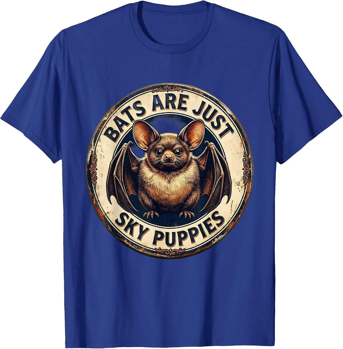Bats Are Just Sky Puppies Vintage Bat Lover Halloween Humor T-Shirt - Royal Blue