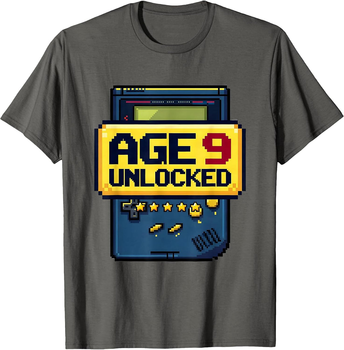 Men's Age 9 Unlocked Pixel Art Birthday Boy Video Gamer Party T-Shirt - Asphalt Grey