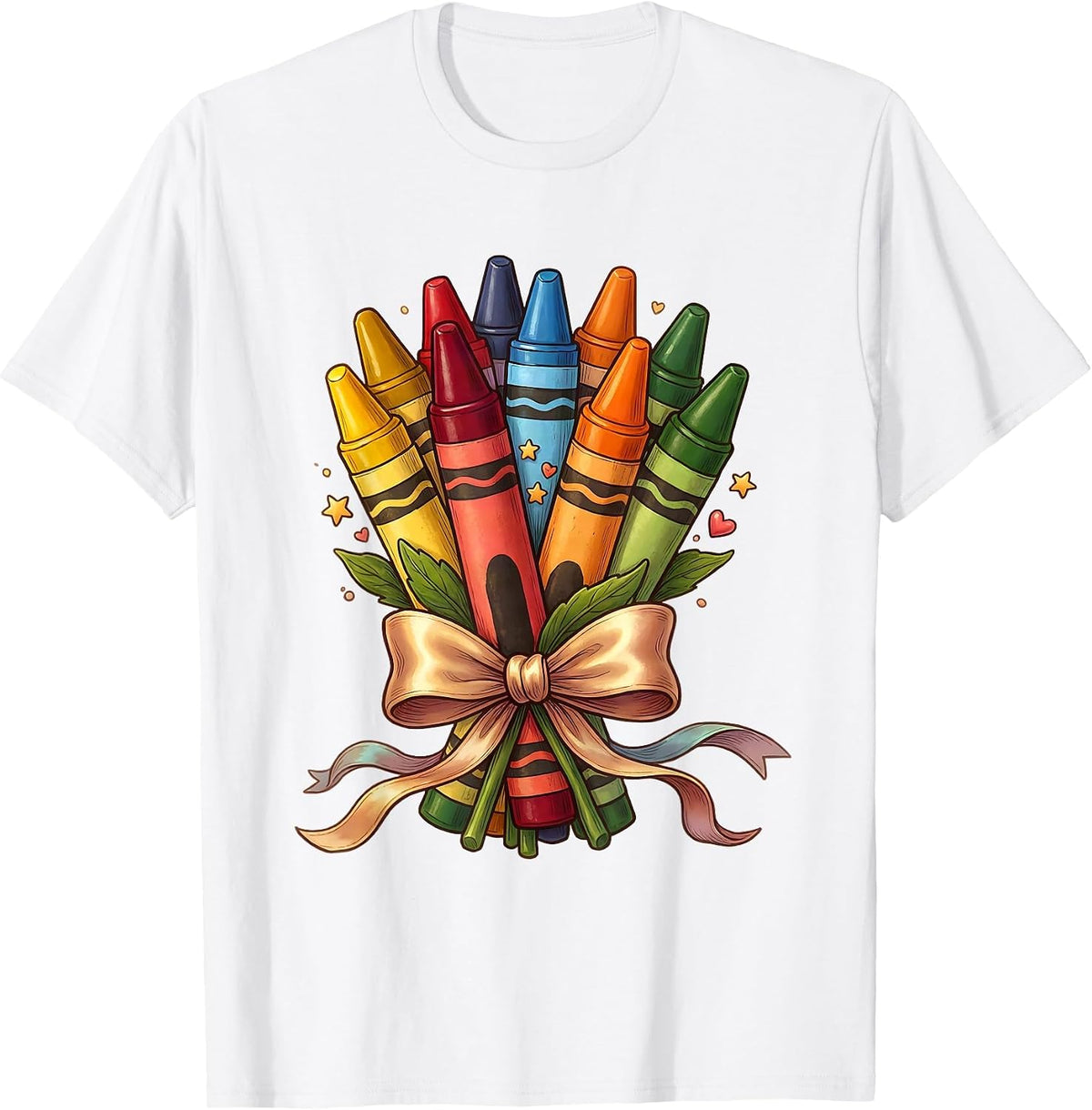 Kindergarten Teacher Crayon Bouquet Illustration T-Shirt - White