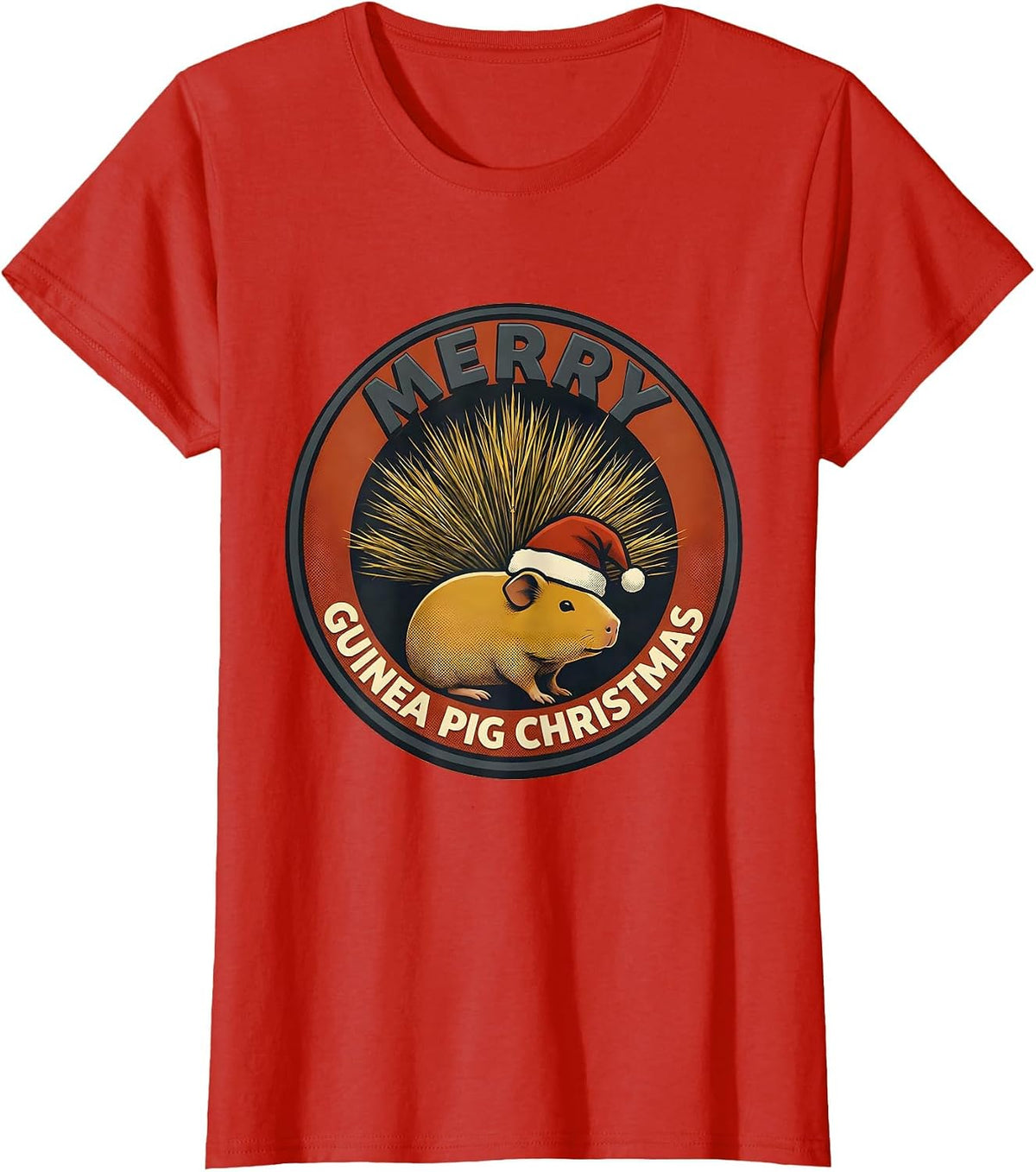 Women's Merry Guinea Pig Christmas Midcentury Modern Pet Lover Humor T-Shirt - Red