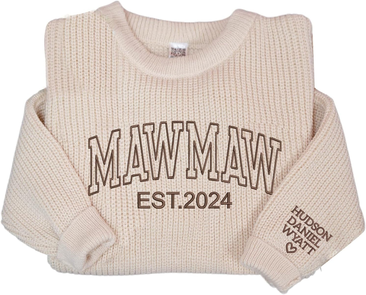 NAZENTI Custom Embroidered Grandma Sweater with Kids Name on Sleeve, Personalized Mama Sweatshirt, Grandma Sweatshirt Gifts