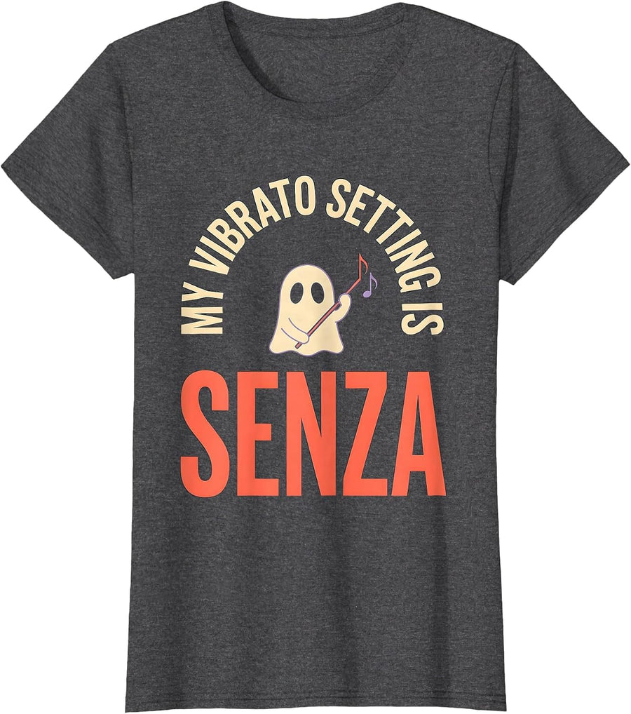 Women's My Vibrato Setting Is Senza Funny Music Teacher Ghost T-Shirt - Dark Heather Grey