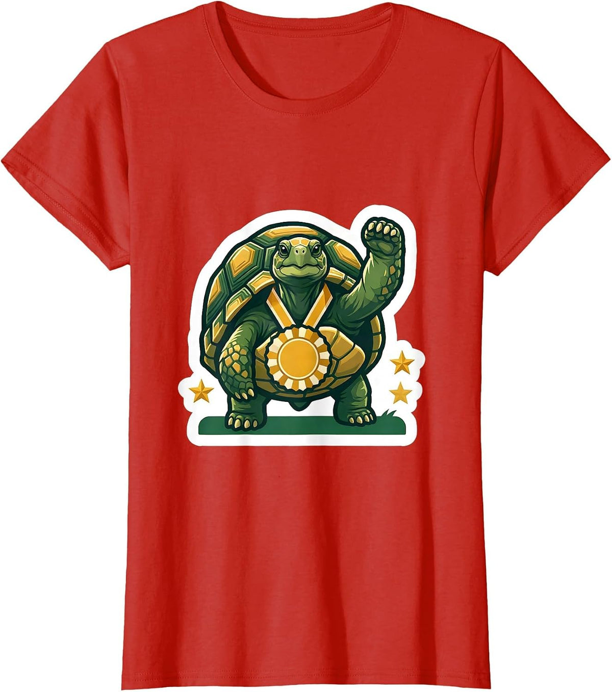 Women's Compact Die-Cut Tortoise Sticker Funny Animal Lover Humor T-Shirt - Red