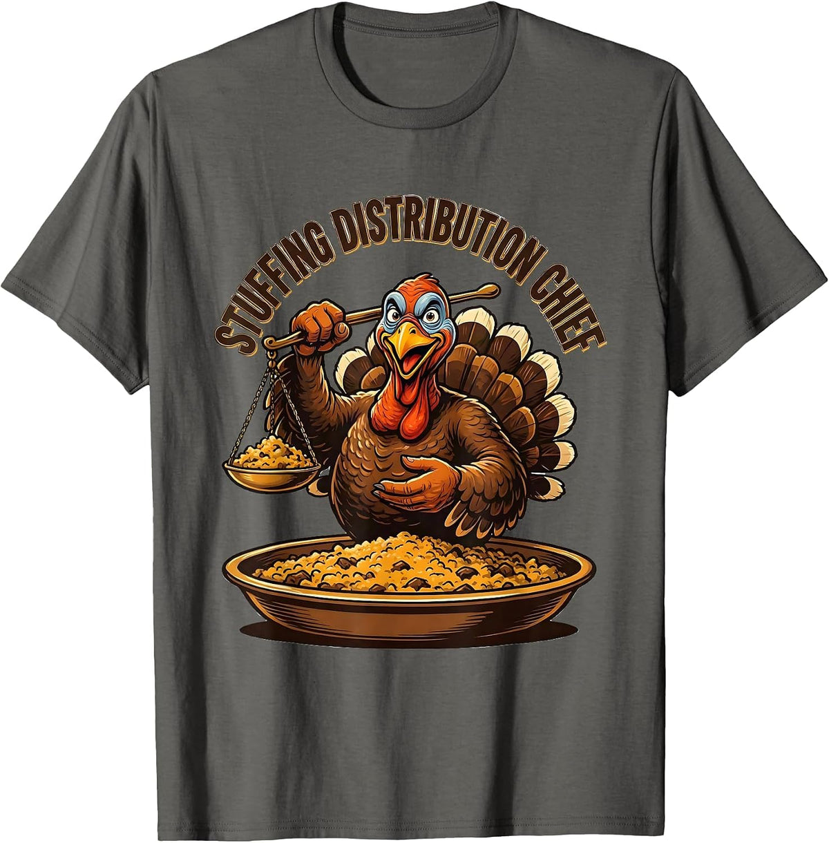 Stuffing Distribution Chief Retro Thanksgiving Family Crew T-Shirt - Asphalt Grey