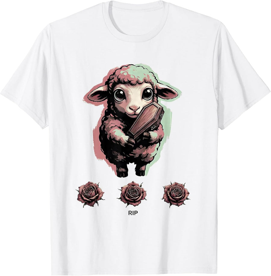 Men's RIP Chibi Lamb Pastel Goth Kawaii Anime Horror Aesthetic T-Shirt - White