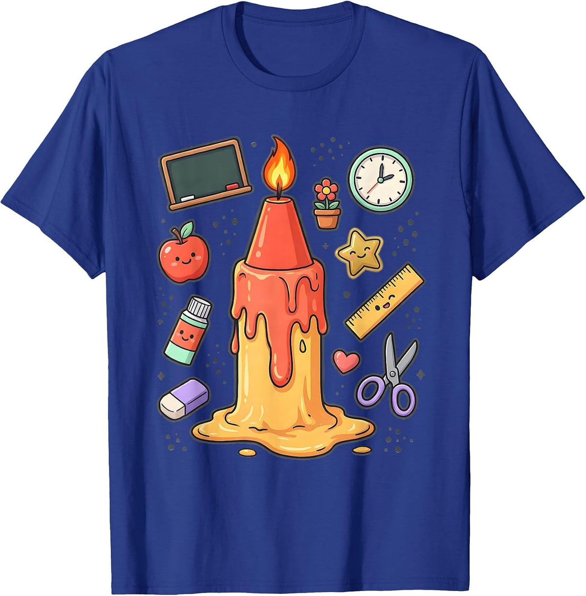 Kindergarten Teacher Melting Crayon Candle Graphic T-Shirt - Royal Blue
