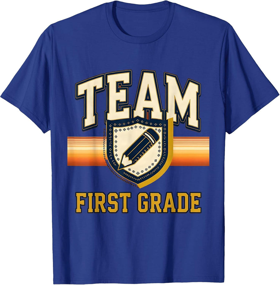 Team First Grade Retro Teacher Back To School T-Shirt - Royal Blue