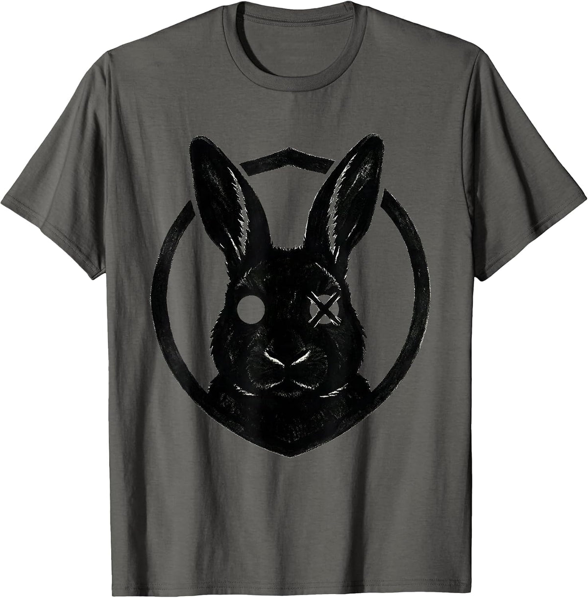Men's Circular Shield Stencil Bunny Alt Goth Horror Aesthetic T-Shirt - Asphalt Grey