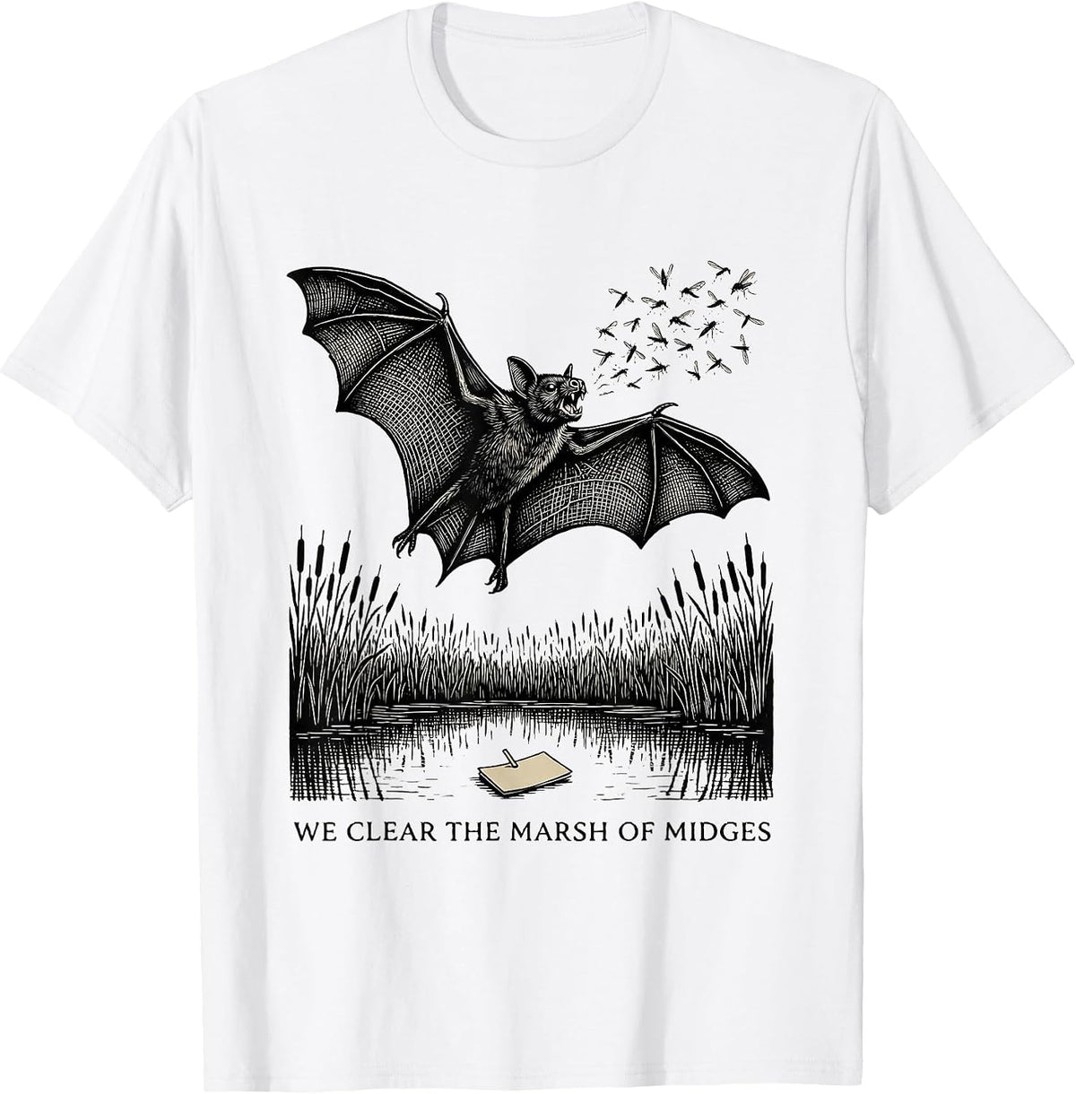 Men's We Clear The Marsh Of Midges Vintage Bat Lover Wildlife T-Shirt - White