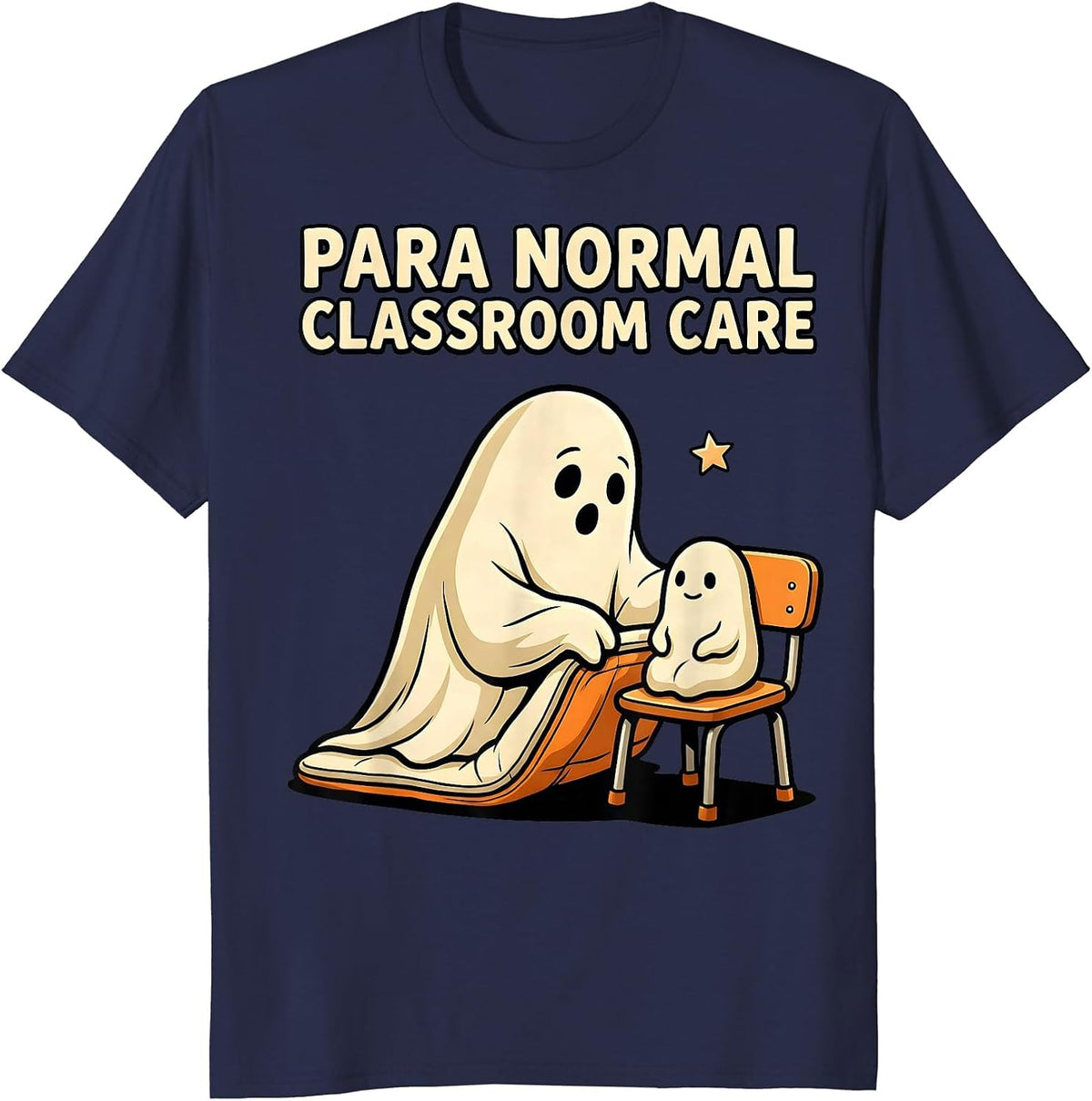 Men's Para Normal Classroom Care Funny Ghost Paraprofessional T-Shirt - Navy Blue