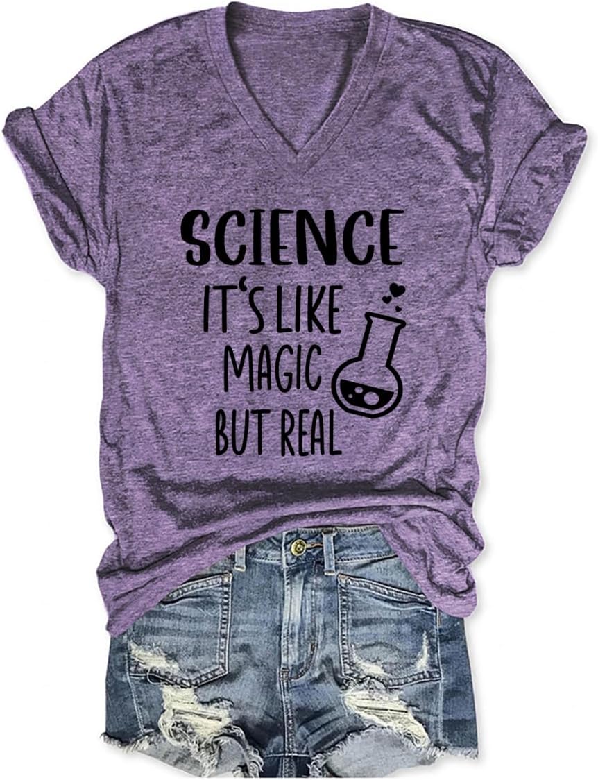 Science Teacher Shirt Women Funny Science Teacher Tshirts Teaching Life Short Sleeve T-Shirts Tops - Purple