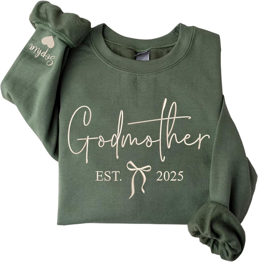 Personalized Embroidered Godmother Sweatshirt, Custom Godmother Shirt Hoddie for Women, Gifts for Madrina - Godmother