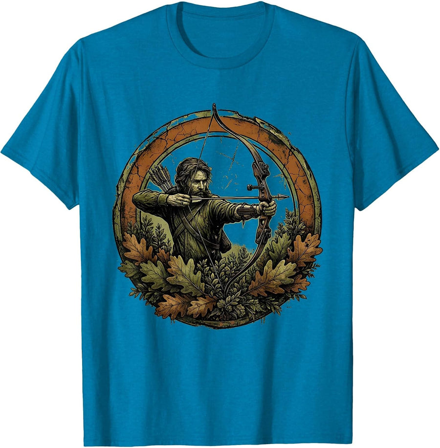 Camo Bow and Arrow Hunting Foliage Graphic T-Shirt - Sapphire Blue