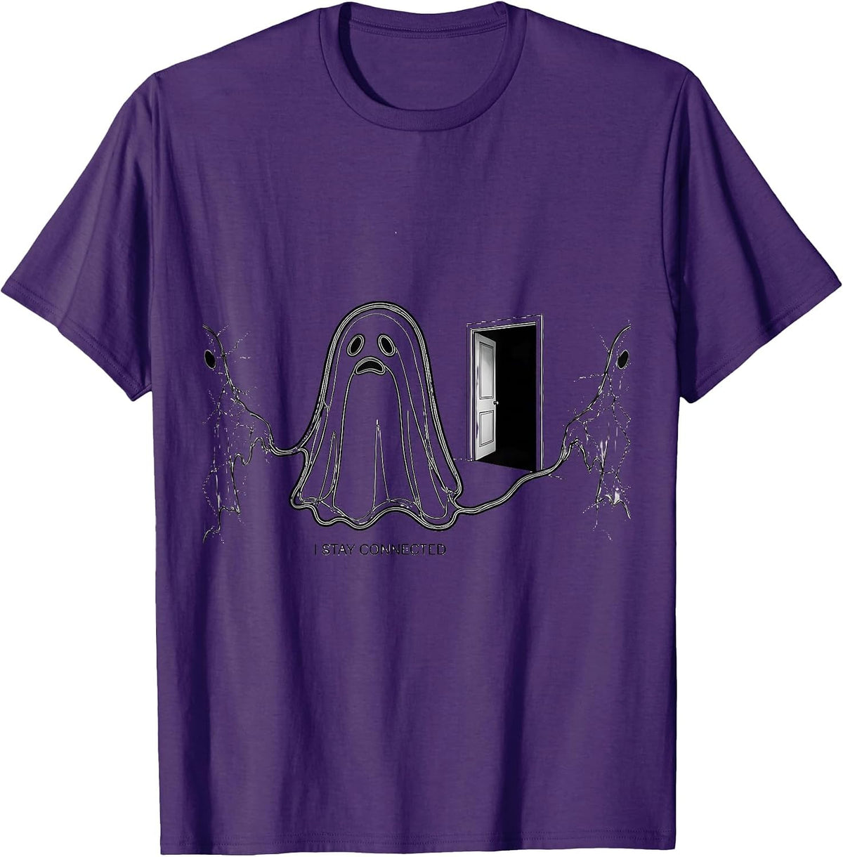 Men's I Stay Connected Supportive Humor Ghost Line Art Halloween T-Shirt - Purple