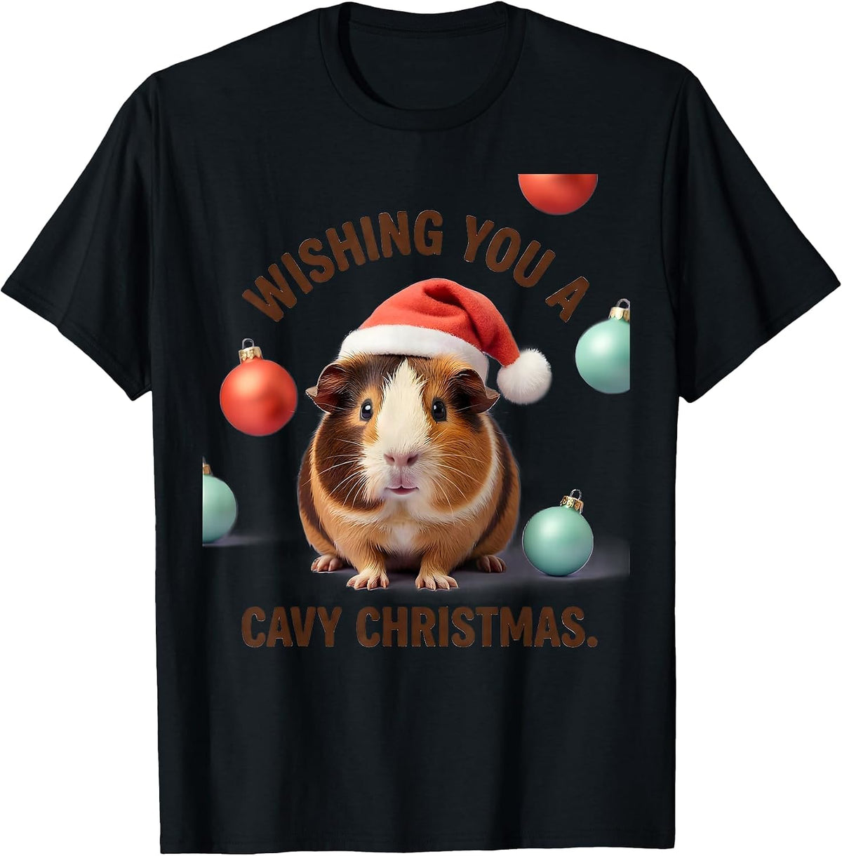 Men's Wishing You A Cavy Christmas Cute Kawaii Guinea Pig Santa T-Shirt - Black