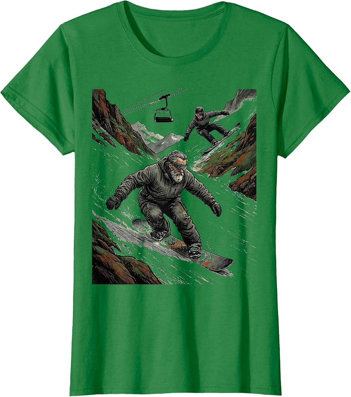 Women's Vintage Snowboarder Carving Retro Winter Sports Gift T-Shirt - Kelly Green