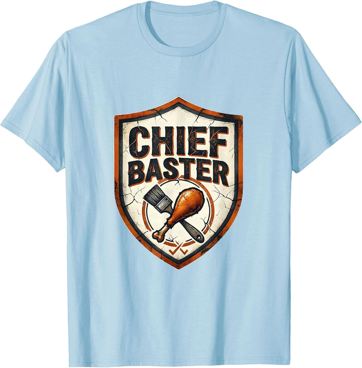 Men's Chief Baster Distressed Funny Thanksgiving Turkey Humor T-Shirt - Baby Blue