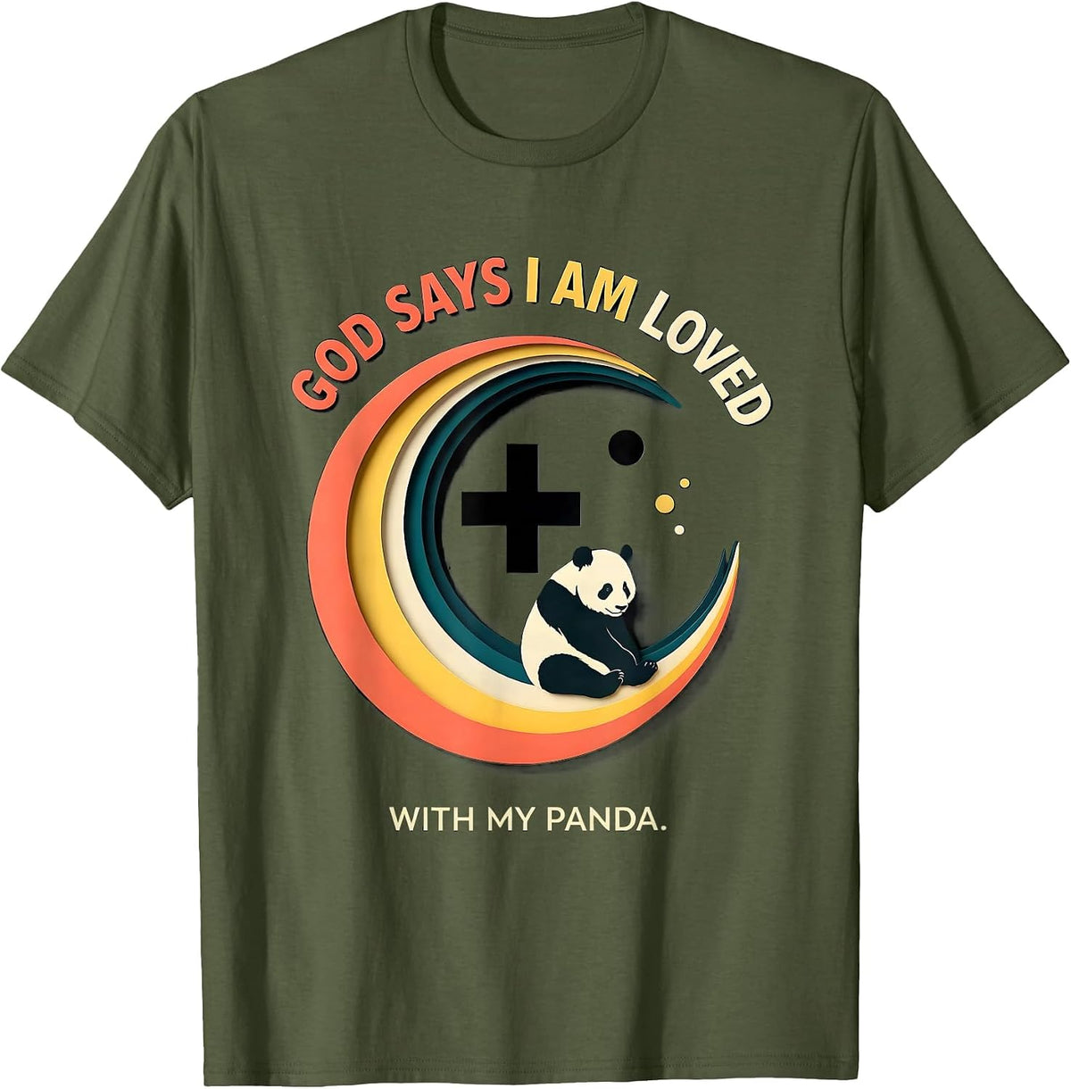 God Says I Am Loved With My Panda Christian Kids Sports T-Shirt - Olive Green