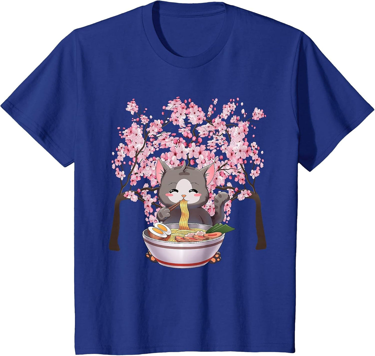 Japanese Blossom Cherry Ramen Easter Cat Kawaii Anime T-Shirt - Royal Blue