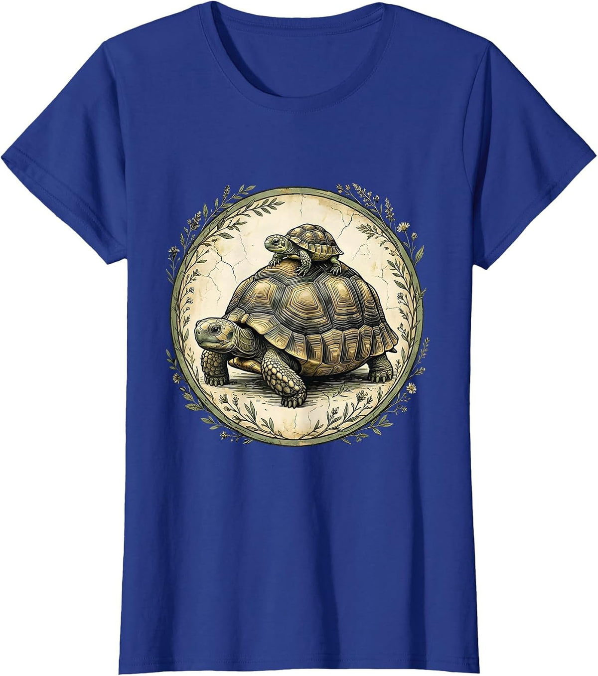 Women's Mama Tortoise With Hatchling On Her Back T-Shirt - Royal Blue