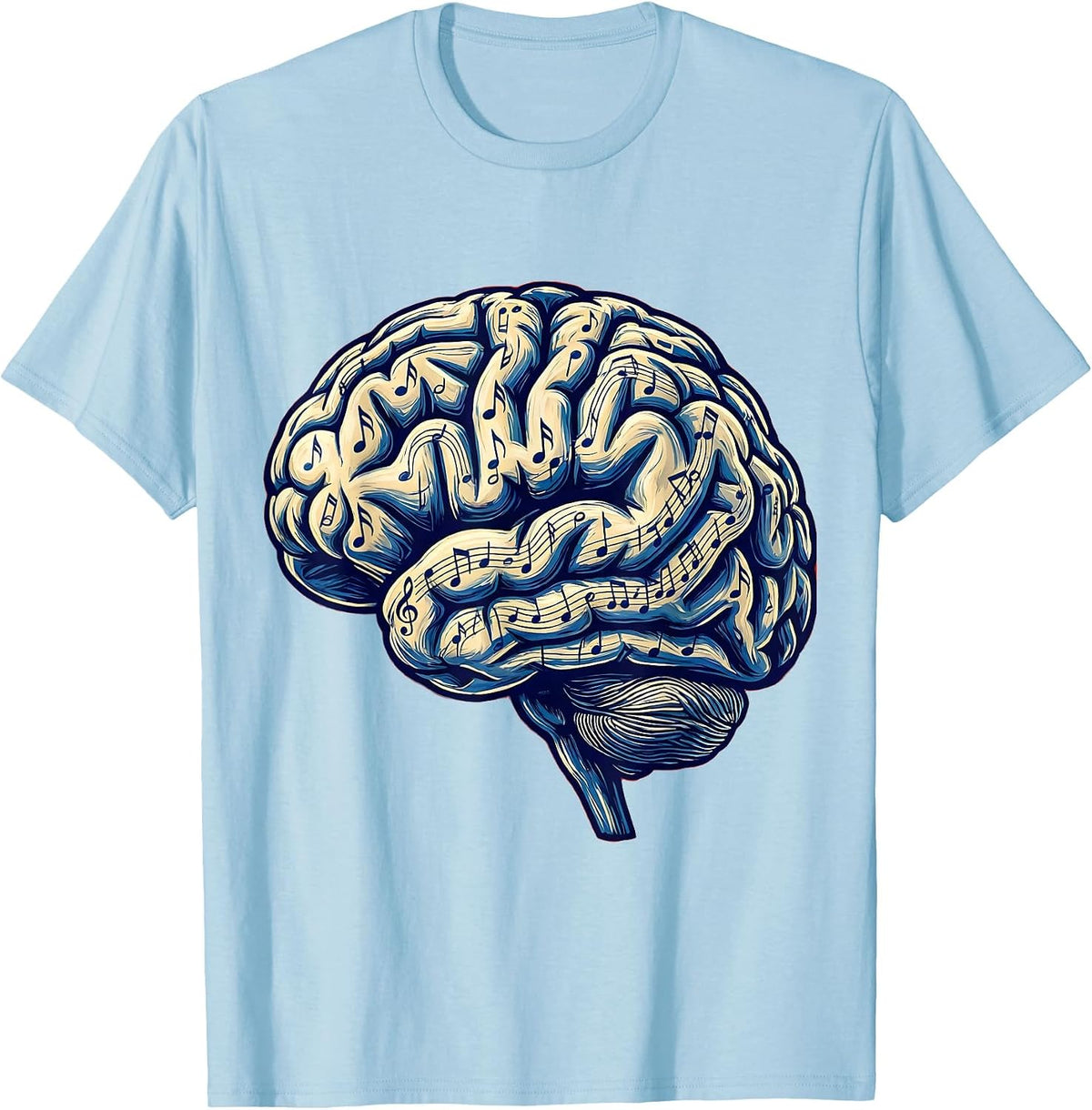 Men's Music Teacher Brain Made of Musical Notes Graphic T-Shirt - Baby Blue