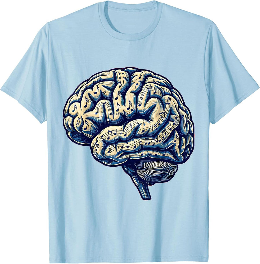 Men's Music Teacher Brain Made of Musical Notes Graphic T-Shirt - Baby Blue