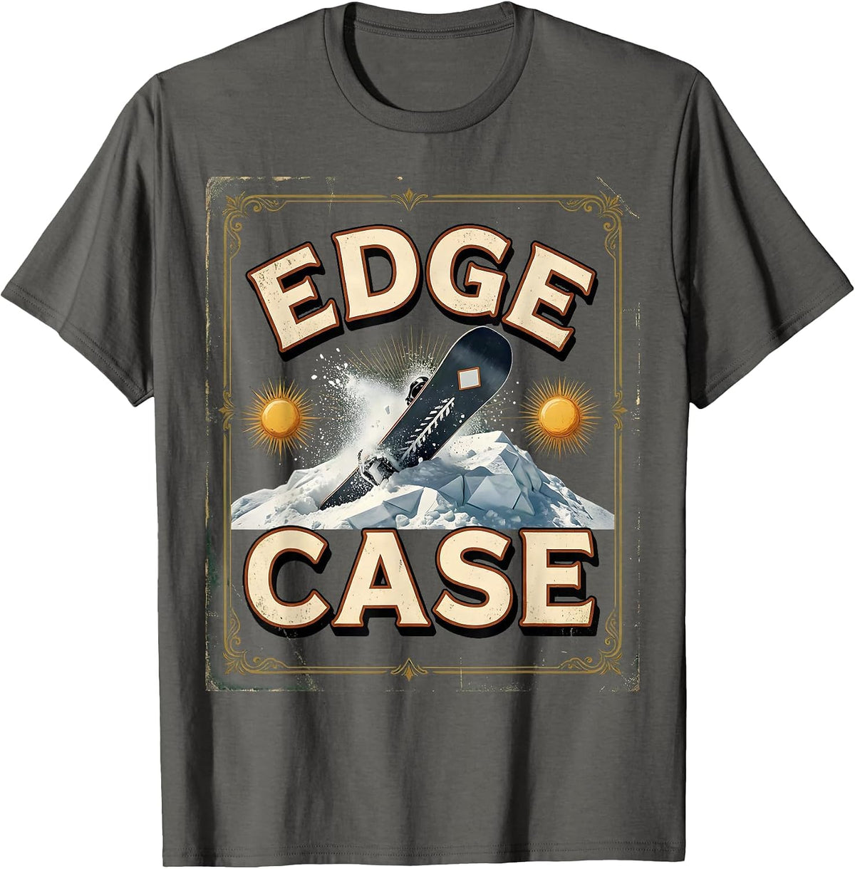 Men's Edge Case Vintage Snowboarder Ski Lover Winter Humor T-Shirt - Asphalt Grey