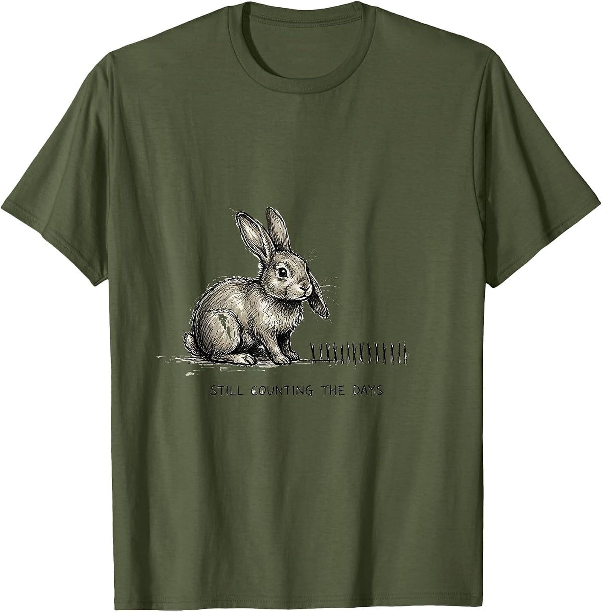 Still Counting The Days Creepy Cute Goth Bunny Horror T-Shirt - Olive Green