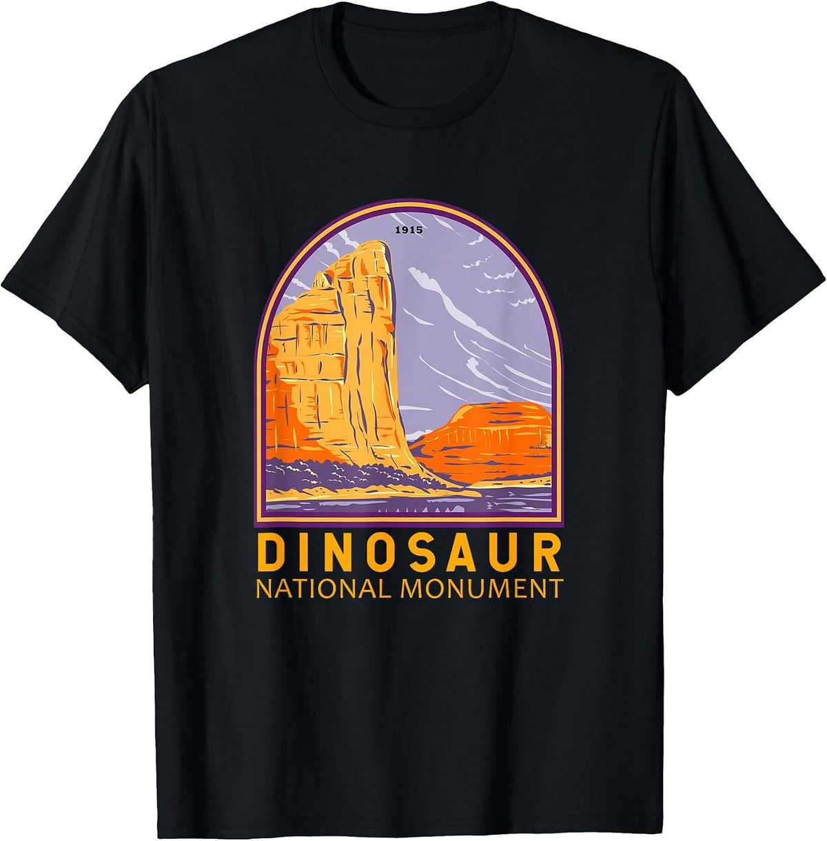 Dinosaur National Monument Emblem Vintage T-Shirt, Men, Black, Small - As Pictured