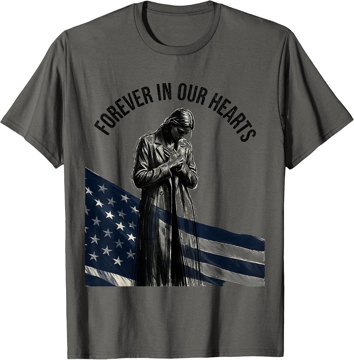 Forever In Our Hearts September 11 Memorial T-Shirt - Asphalt Grey