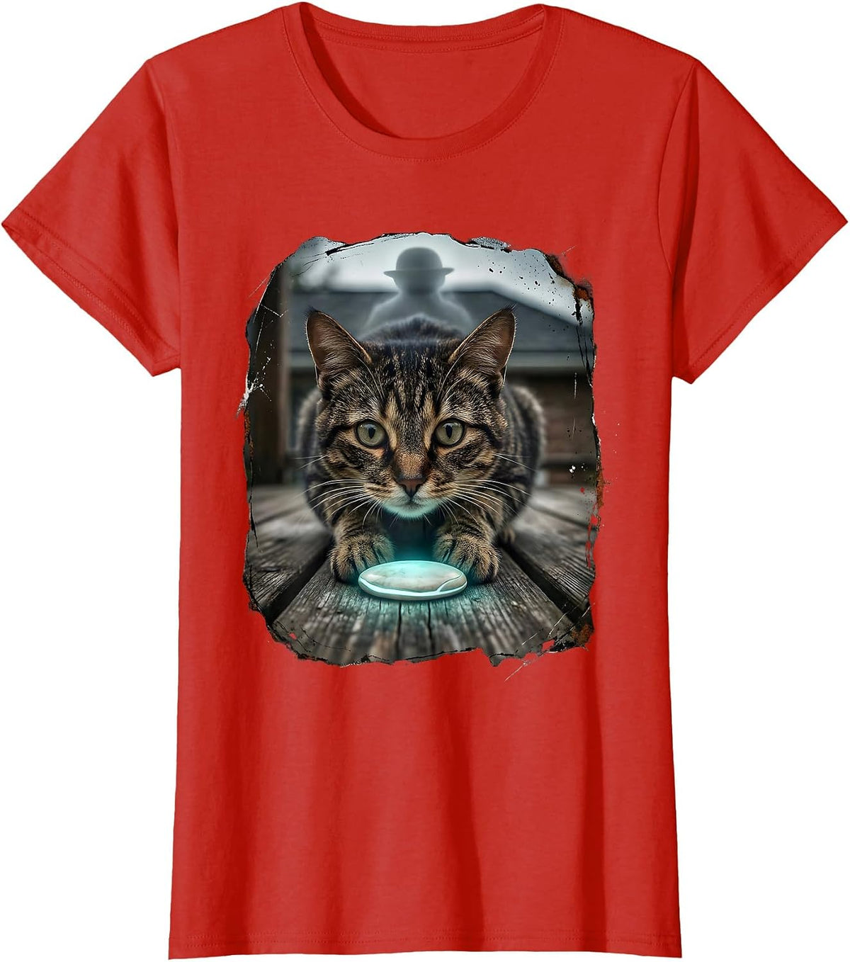 Women's Cat UFO Alien Selfie Funny Cat Gifts For Kids T-Shirt - Red