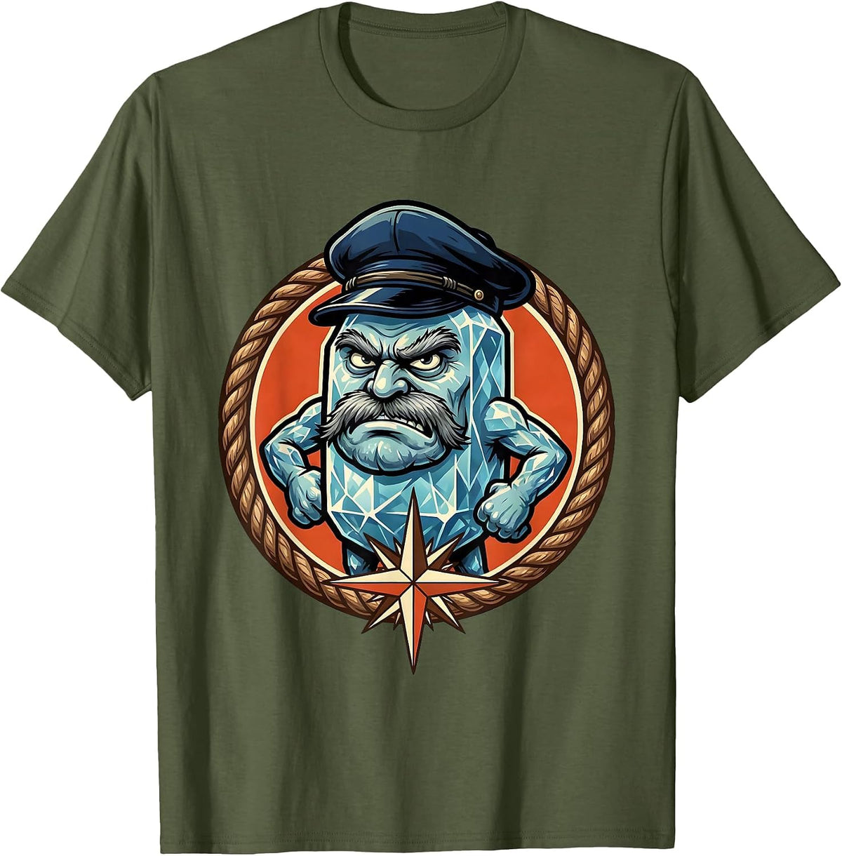 Men's Salty Sea Captain Weathered Scowl Graphic T-Shirt - Olive Green