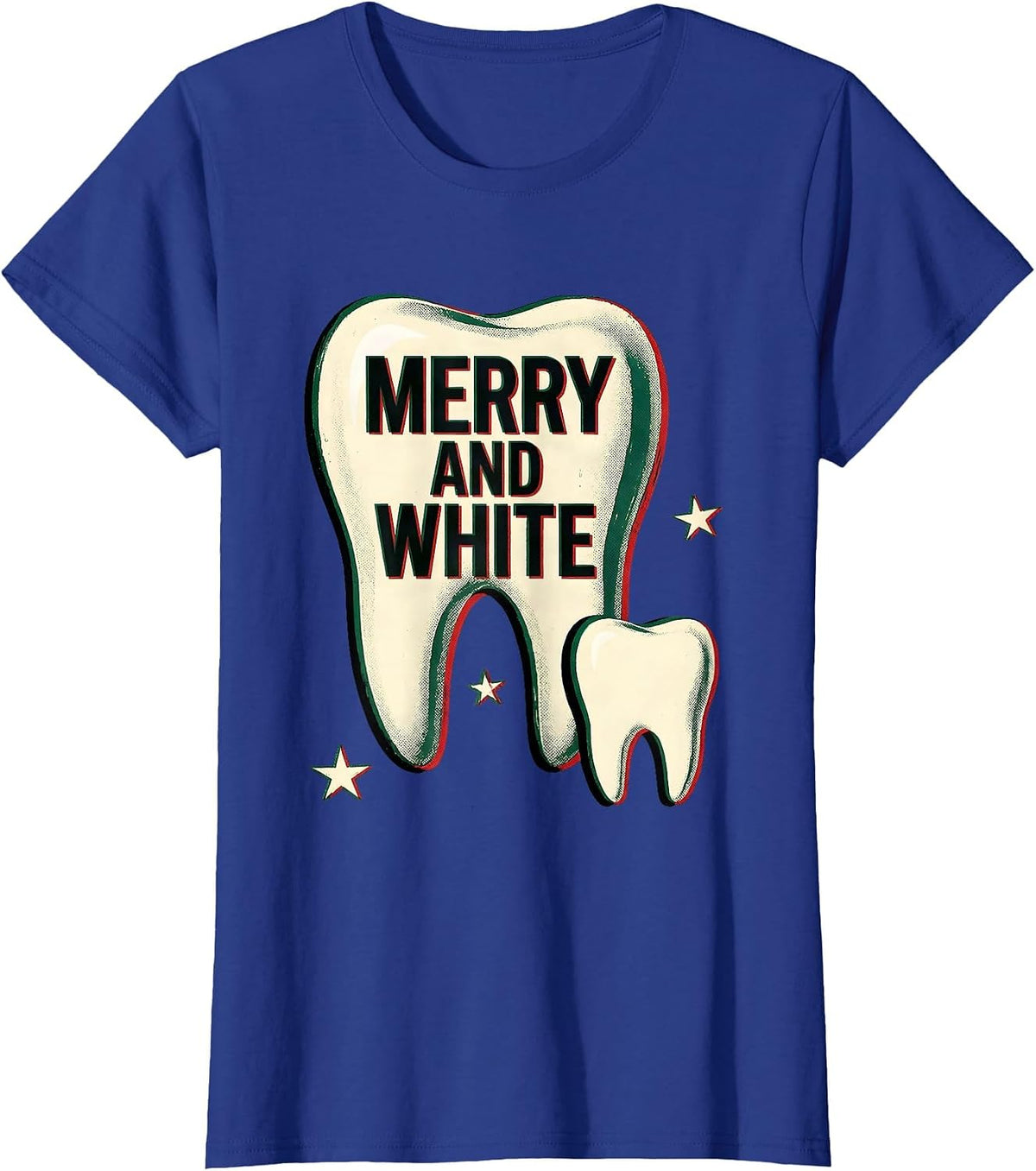 Women's Merry and White Funny Dental Christmas Dentist Dental T-Shirt - Royal Blue
