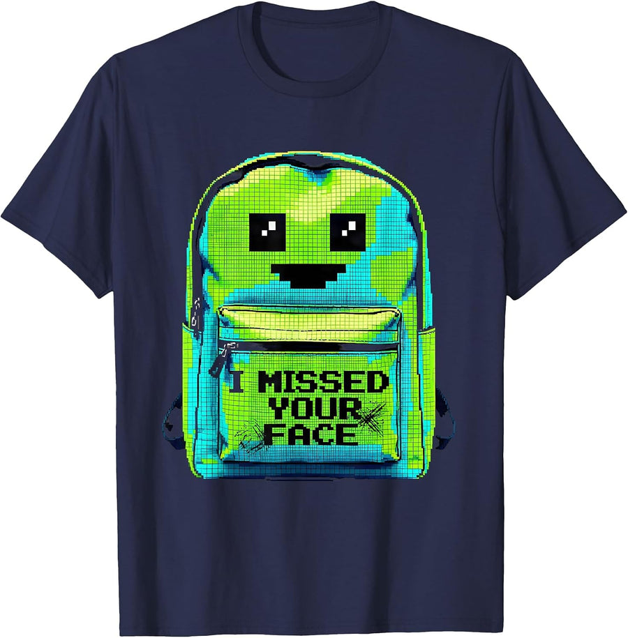 I Missed Your Face Pixel Art Teacher Back To School Gift T-Shirt - Navy Blue