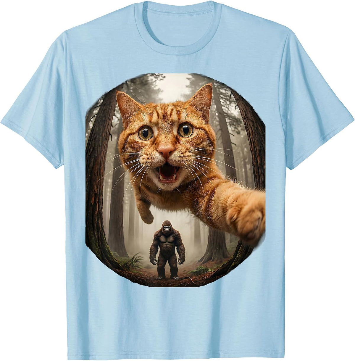 Fisheye Cat Bigfoot Meme Humor Gift for Cat Lovers T-Shirt - Baby Blue