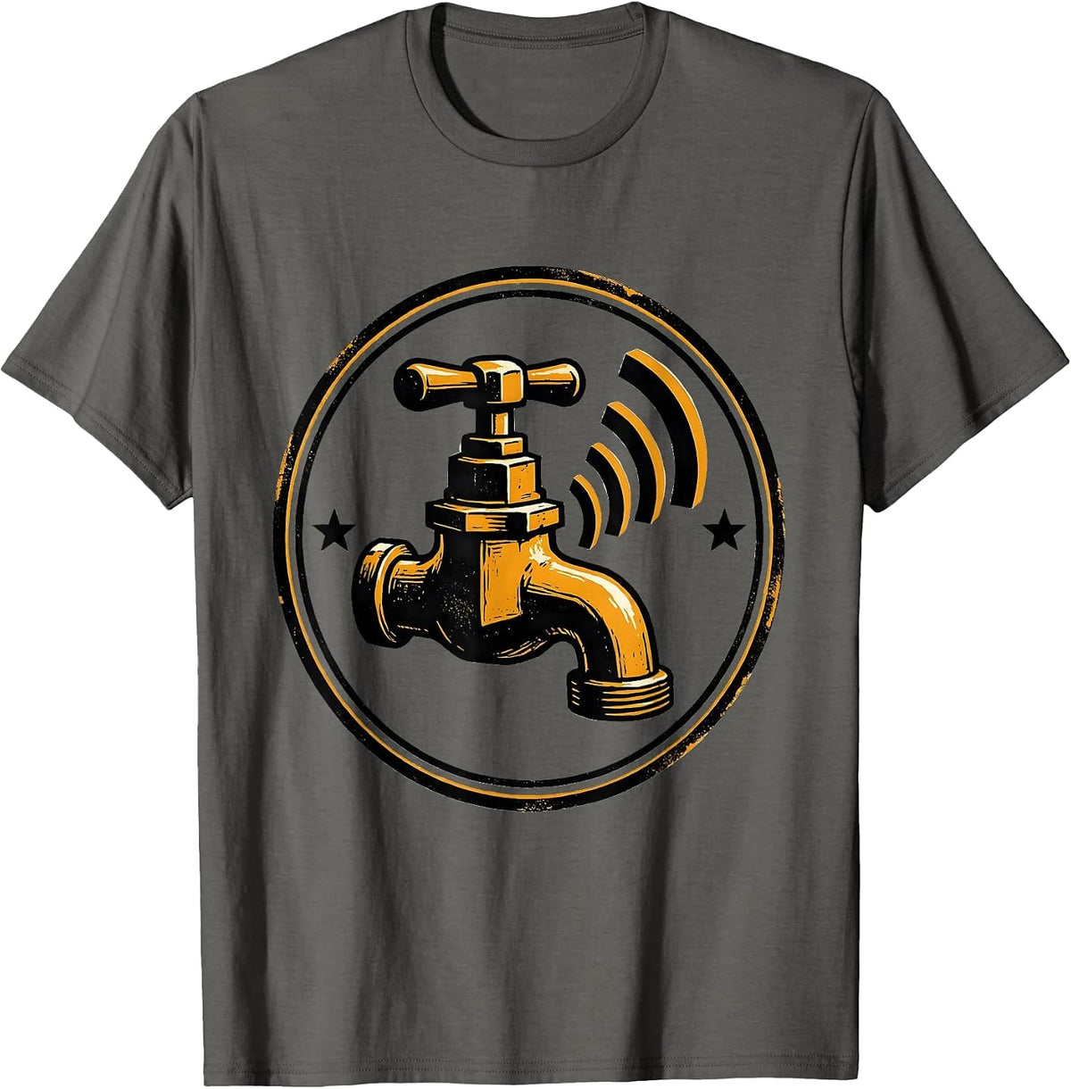 Sealed Faucet Badge Funny Plumber Pipefitter Occupation T-Shirt - Asphalt Grey