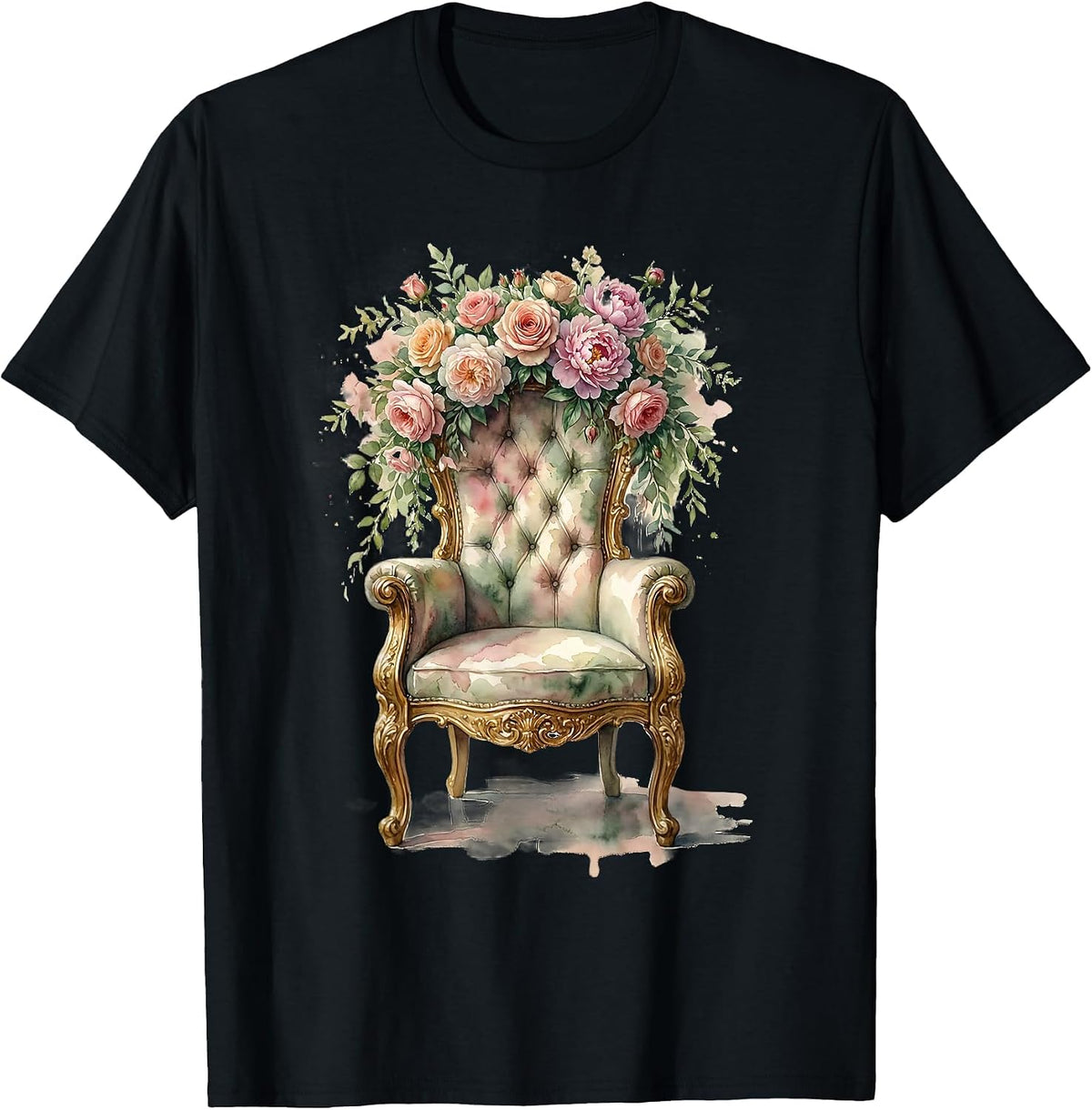 Men's Mimi Floral Crown Empty Throne Graphic Tee T-Shirt - Black