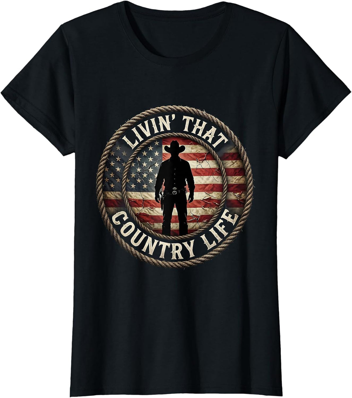 Livin' That Country Life Rustic Design T-Shirt - Black
