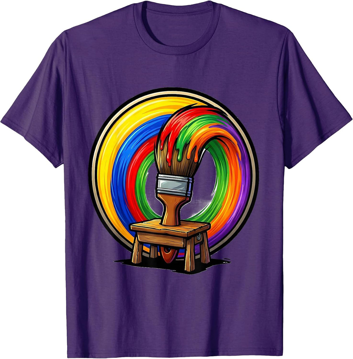 Men's PreK Teacher Paintbrush Rainbow Classroom Art T-Shirt - Purple