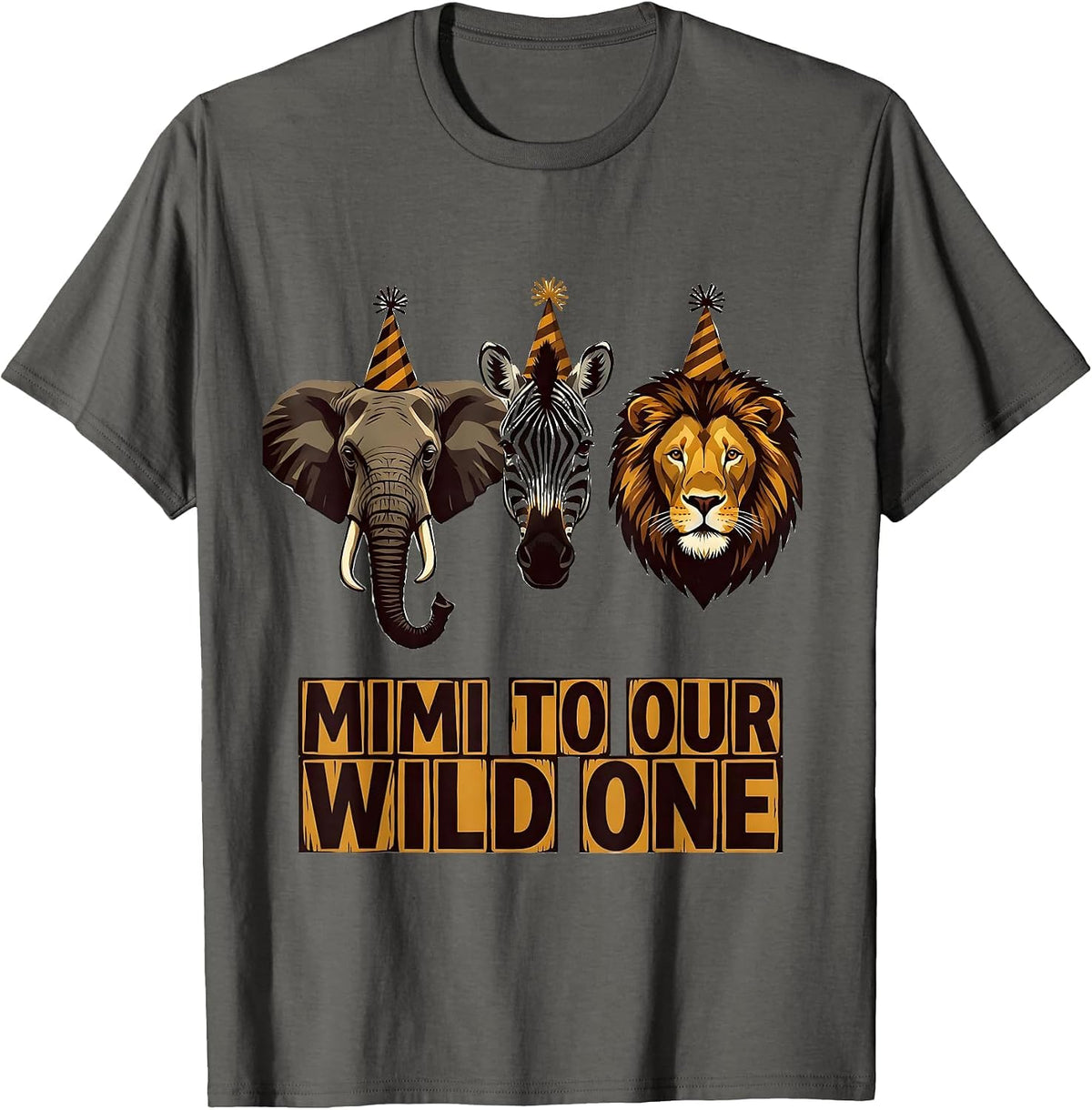 Men's Mimi To Our Wild One Playful Safari Zoo Animal Party T-Shirt - Asphalt Grey
