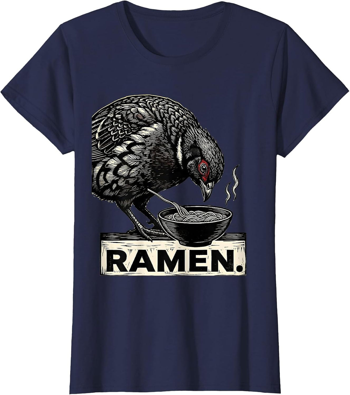 Women's Ramen Japanese Quail Kawaii Anime Animal Food Lover T-Shirt - Navy Blue