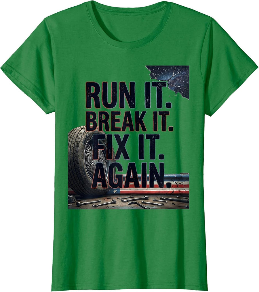 Women's Run It. Break It. Fix It. Again Patriotic RC Car Racing Gift T-Shirt - Kelly Green