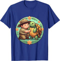 Zoo Keeper Kneeling With Giant Tortoise Design T-Shirt - Royal Blue