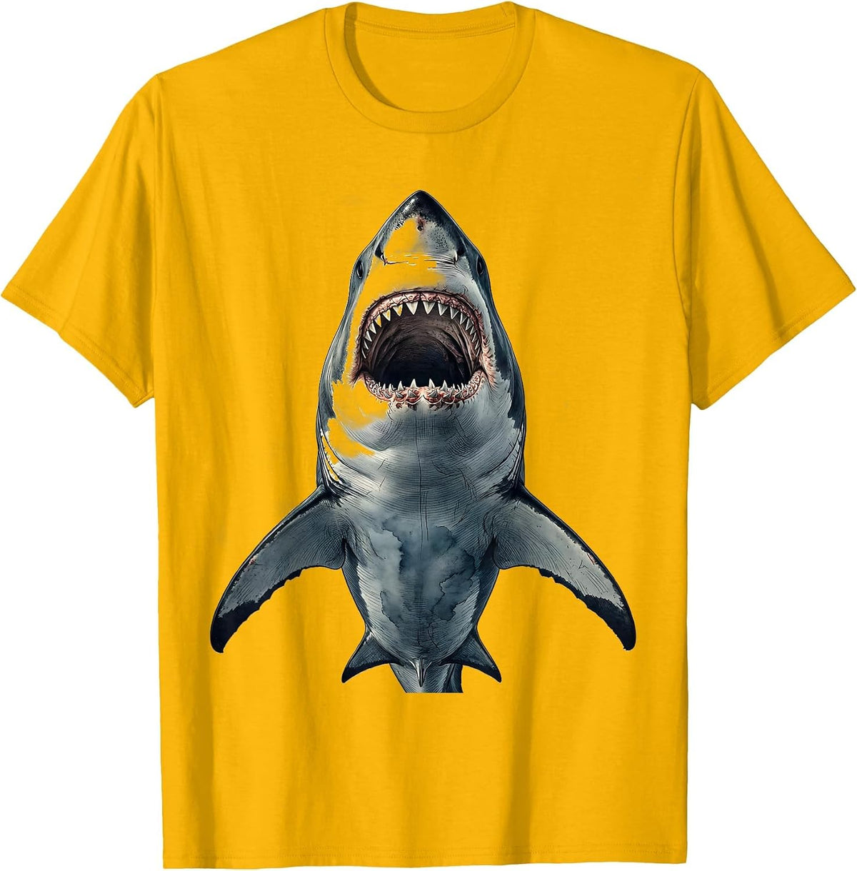 Men's Great White Shark Rising From The Deep T-Shirt - Golden Yellow
