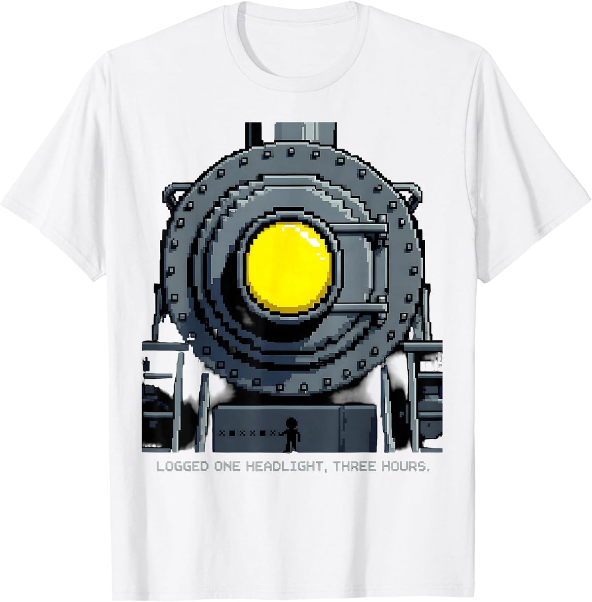 Men's Logged One Headlight Three Hours Pixel Art Big Boy 4014 T-Shirt - White