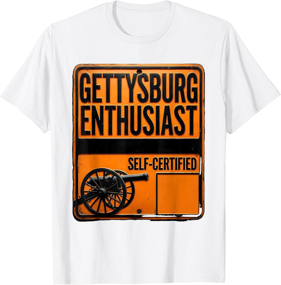 Men's Gettysburg Enthusiast Self-Certified Civil War Humor T-Shirt - White