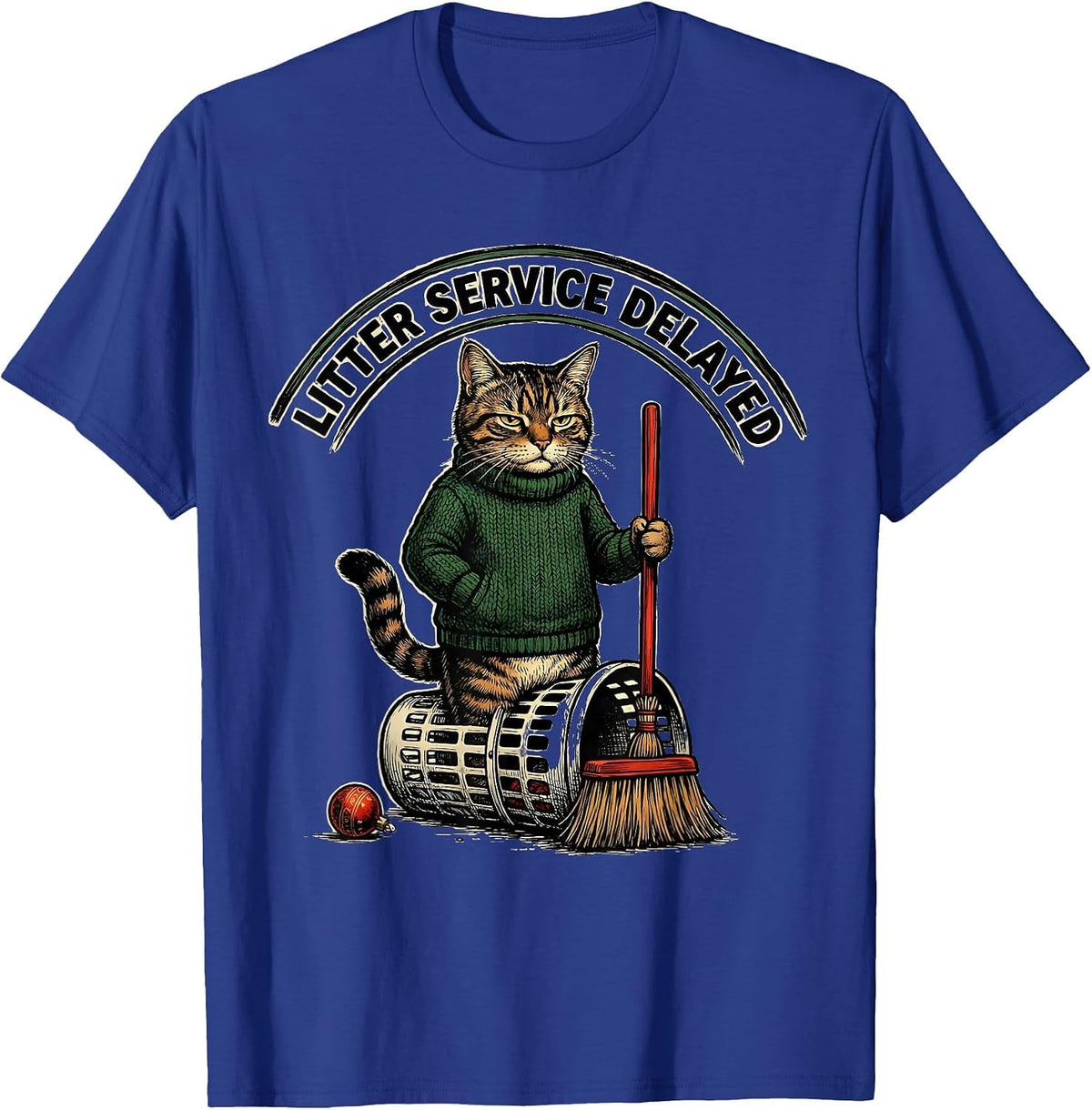 Litter Service Delayed Vintage Funny Cat Lover Christmas T-Shirt - Royal Blue