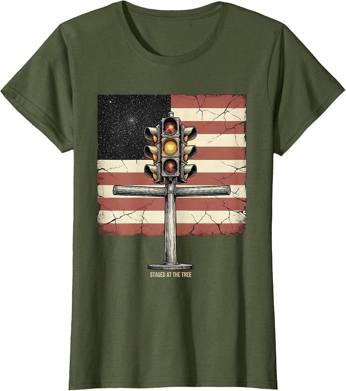 Women's Staged At The Tree Patriotic Drag Racing RC Car Hobbyist T-Shirt - Olive Green