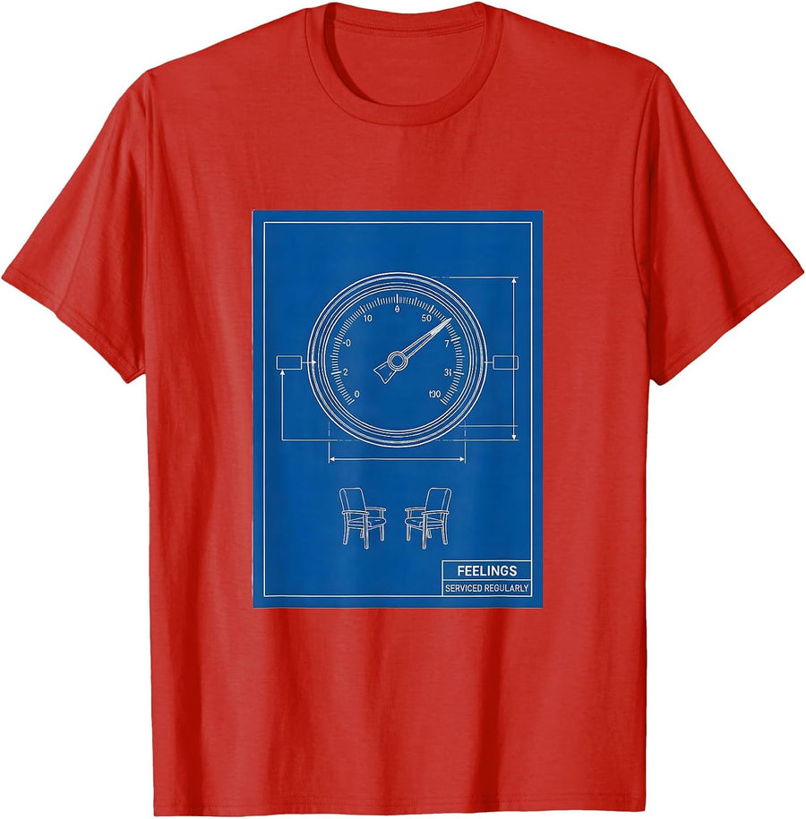 Men's Feelings Serviced Regularly Groovy Retro School Counselor T-Shirt - Red